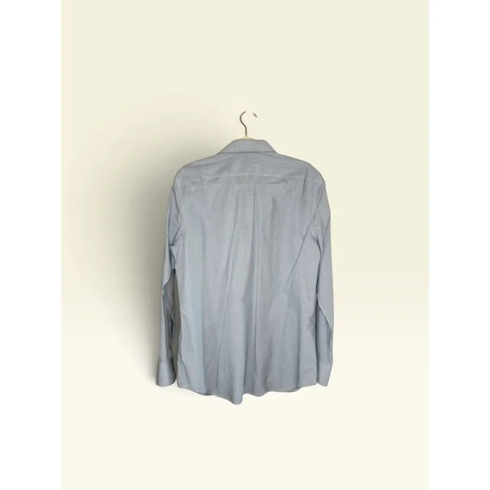 Banana Republic Men's M 15-15.5 Non-Iron Slim Fit Blue Check Dress Shirt
